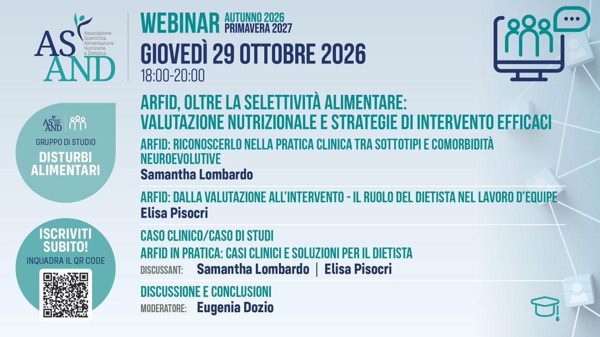 Webinar ARFID, oltre la selettività alimentare: valutazione nutrizionale e strategie di intervento efficaci